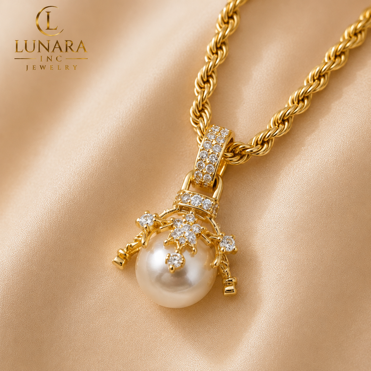 Lunara Pearl Rope Chain Necklace