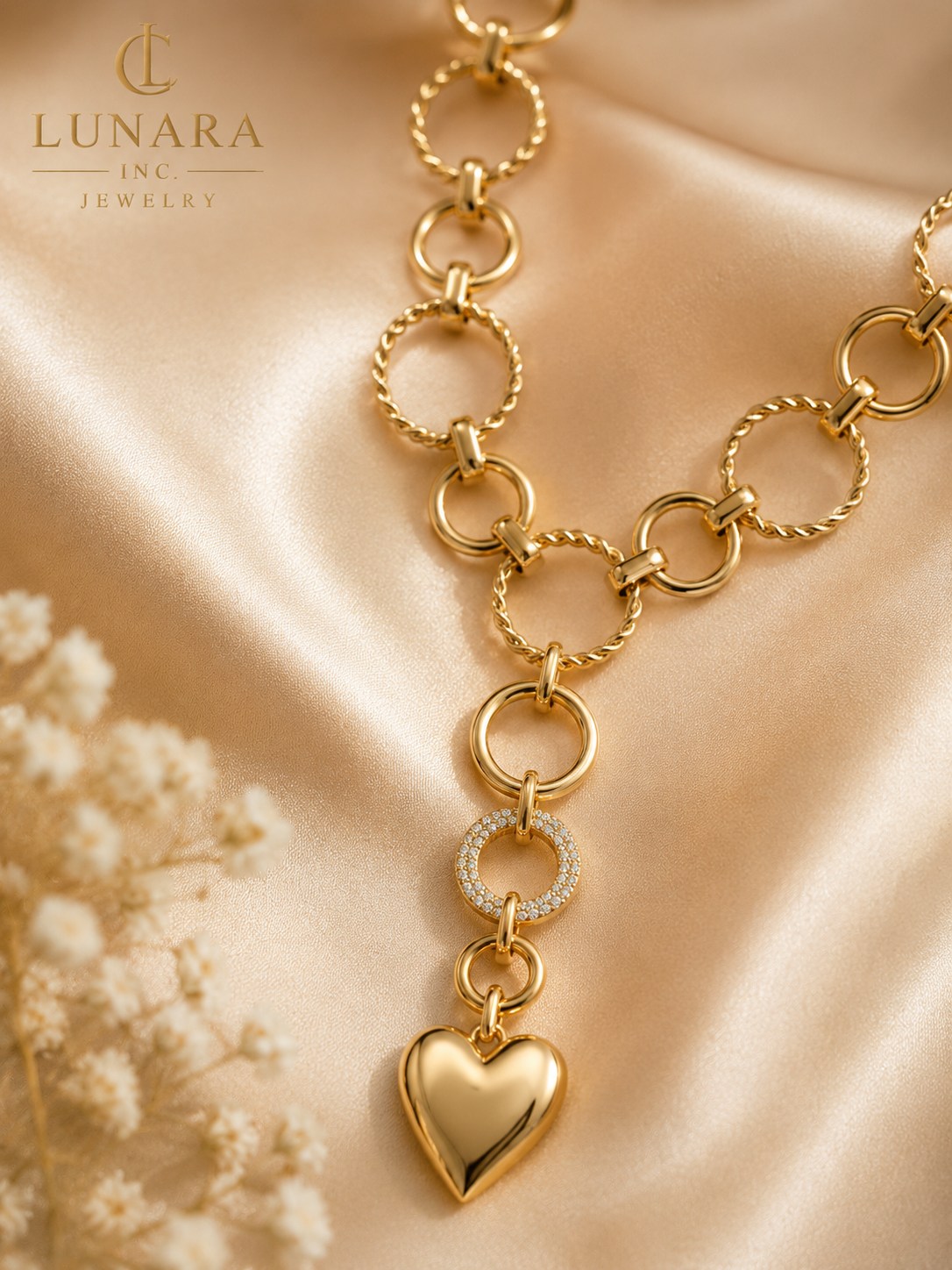 Lunara Golden Heart Statement Necklace