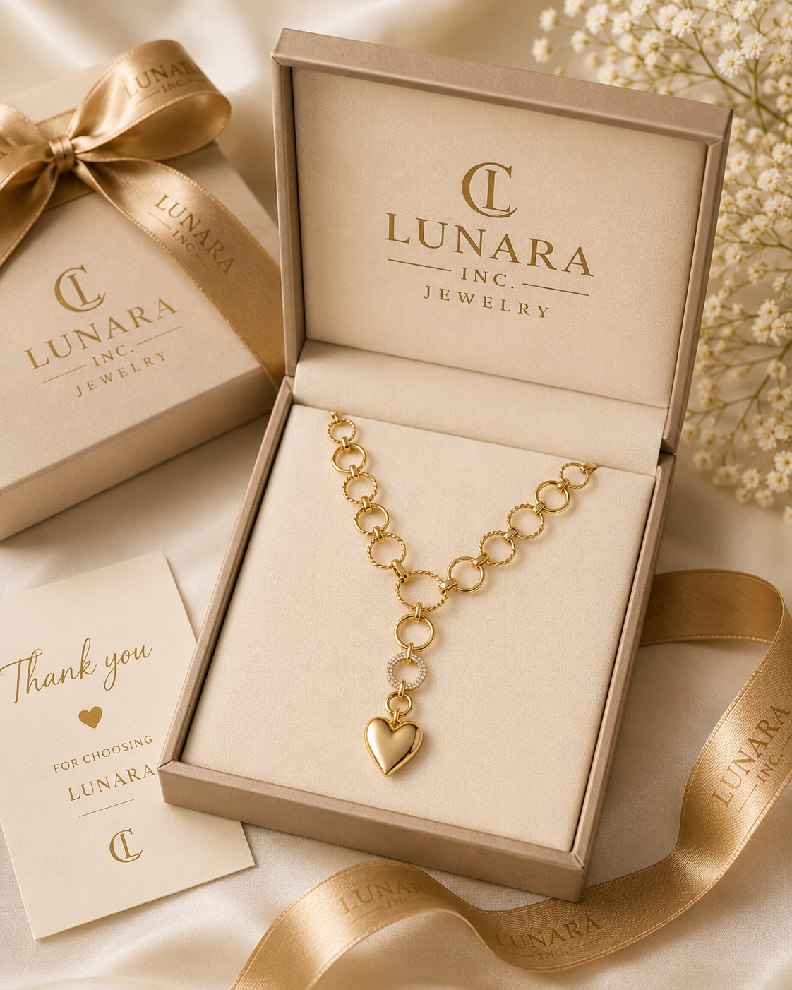 Lunara Golden Heart Statement Necklace