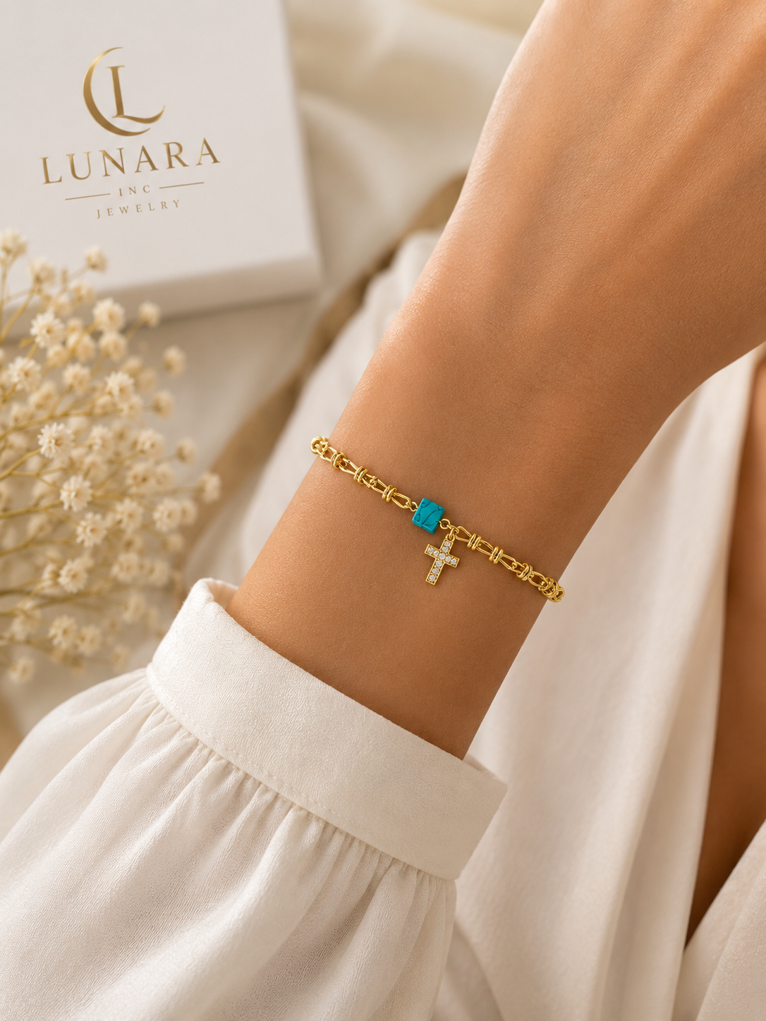 Turquoise Cross Charm Bracelet
