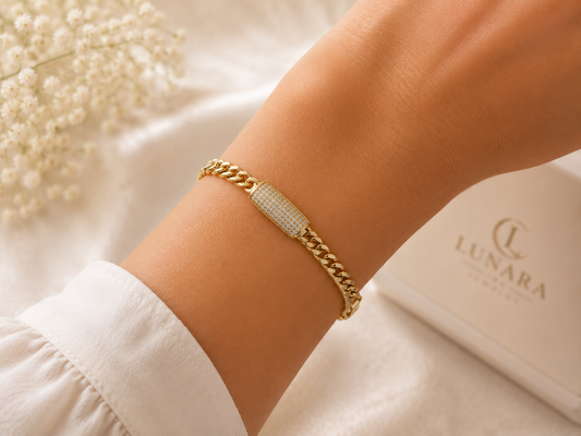 Pulsera de eslabones cubanos pavé