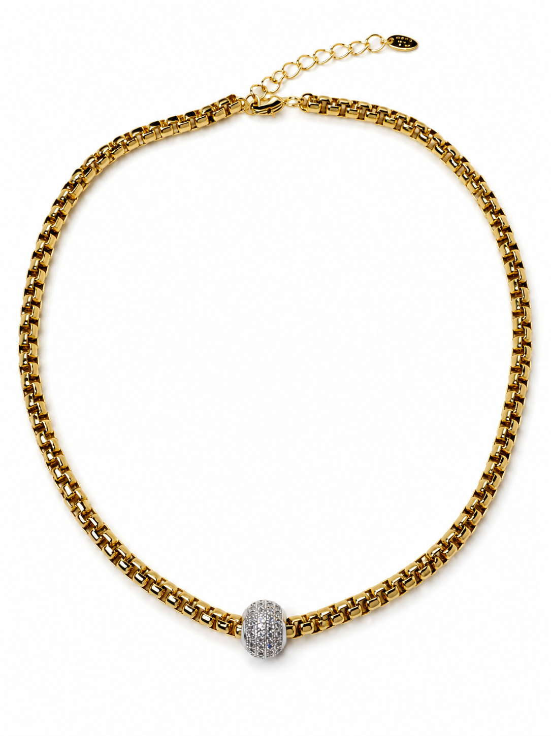 Golden Box Chain Choker with Pavé Charm