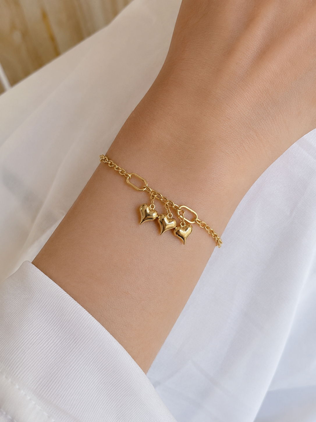 ✨ Lunara Triple Heart Charm Bracelet