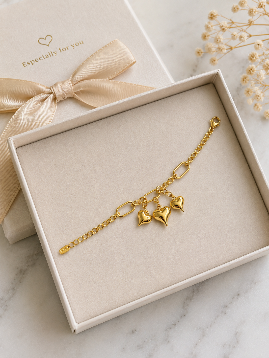 ✨ Lunara Triple Heart Charm Bracelet