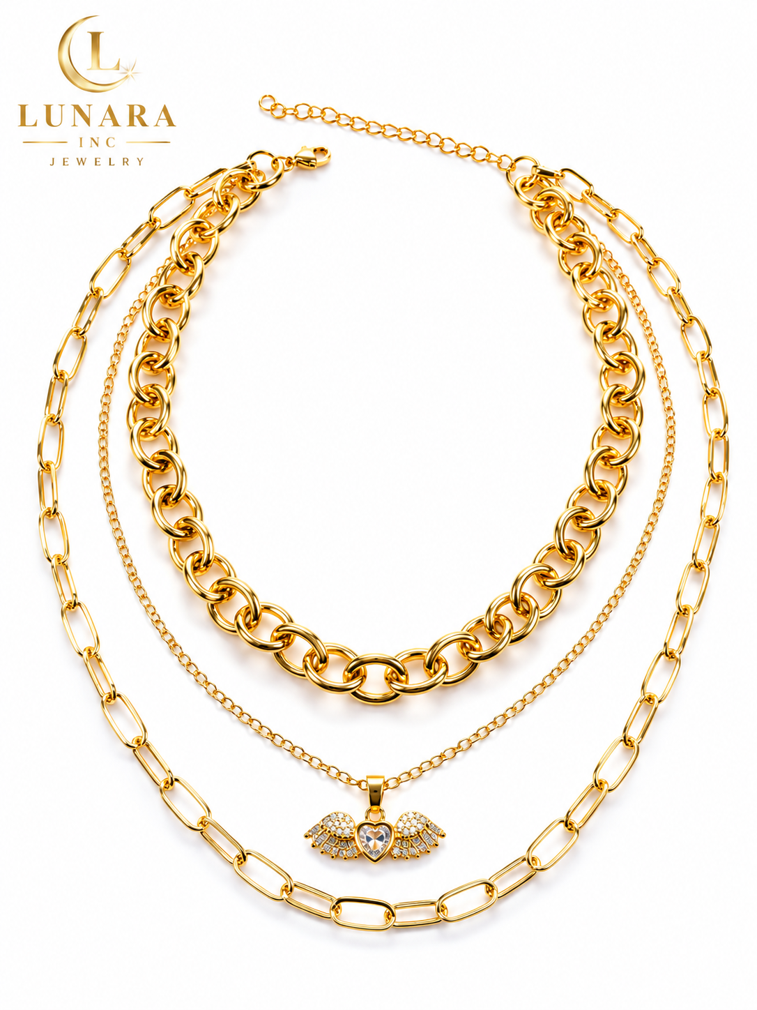 💖 Angel Wings Triple Layer Necklace
