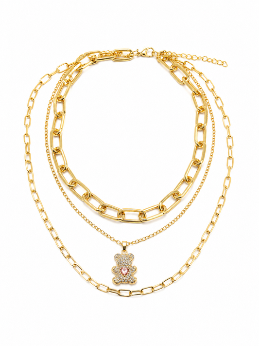 🧸 Sparkling Teddy Layered Necklace