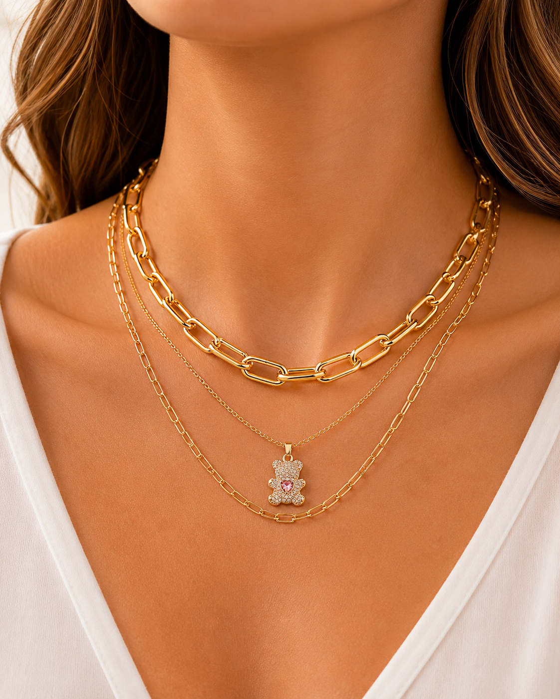 🧸 Sparkling Teddy Layered Necklace