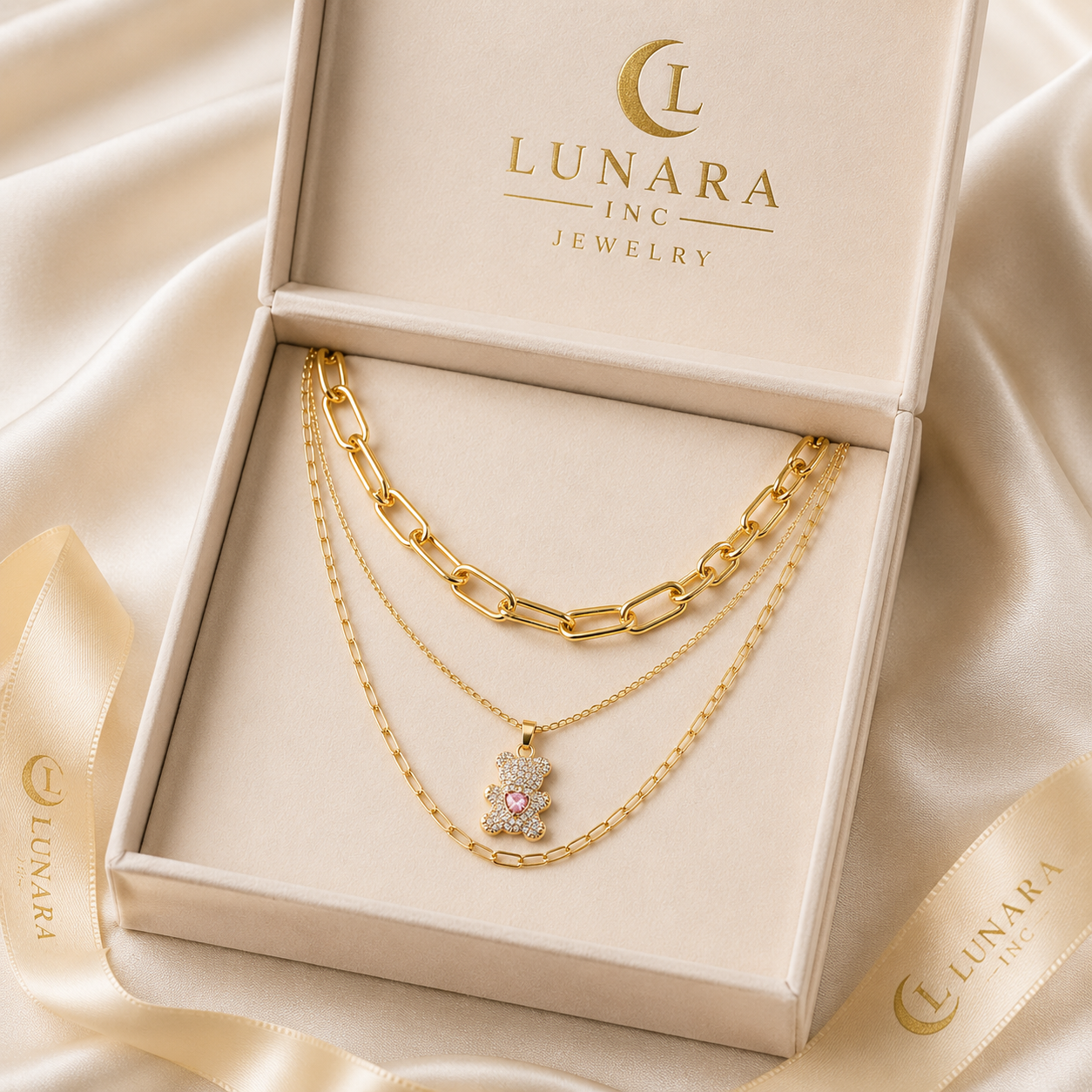 🧸 Sparkling Teddy Layered Necklace