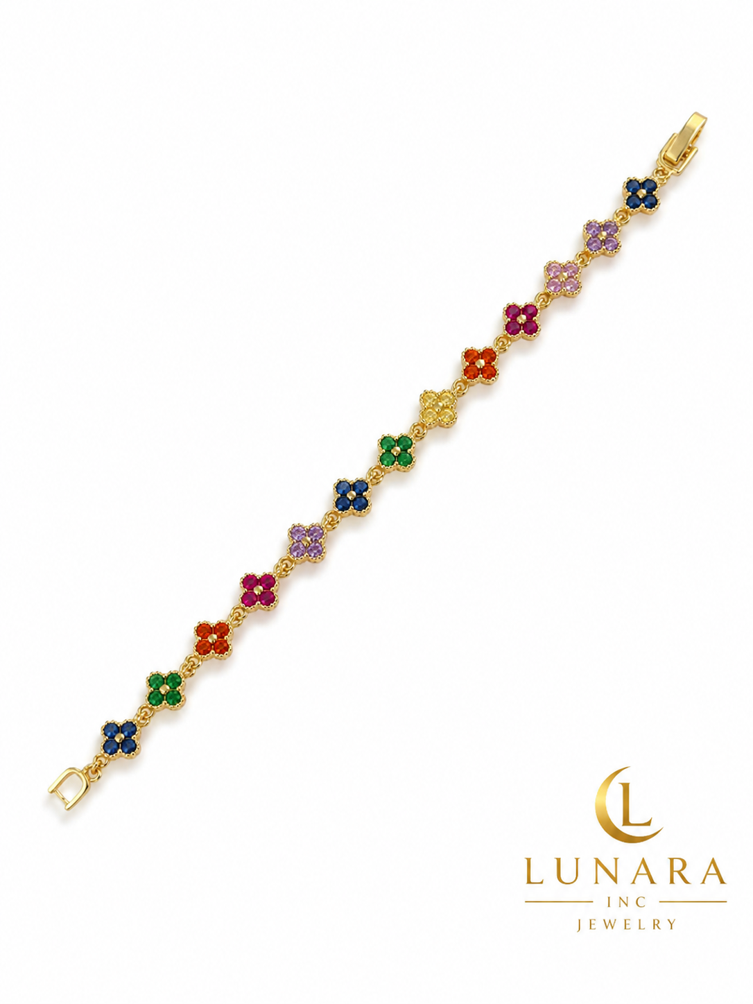 Lunara Rainbow Clover Bracelet – Brazilian Gold Filled