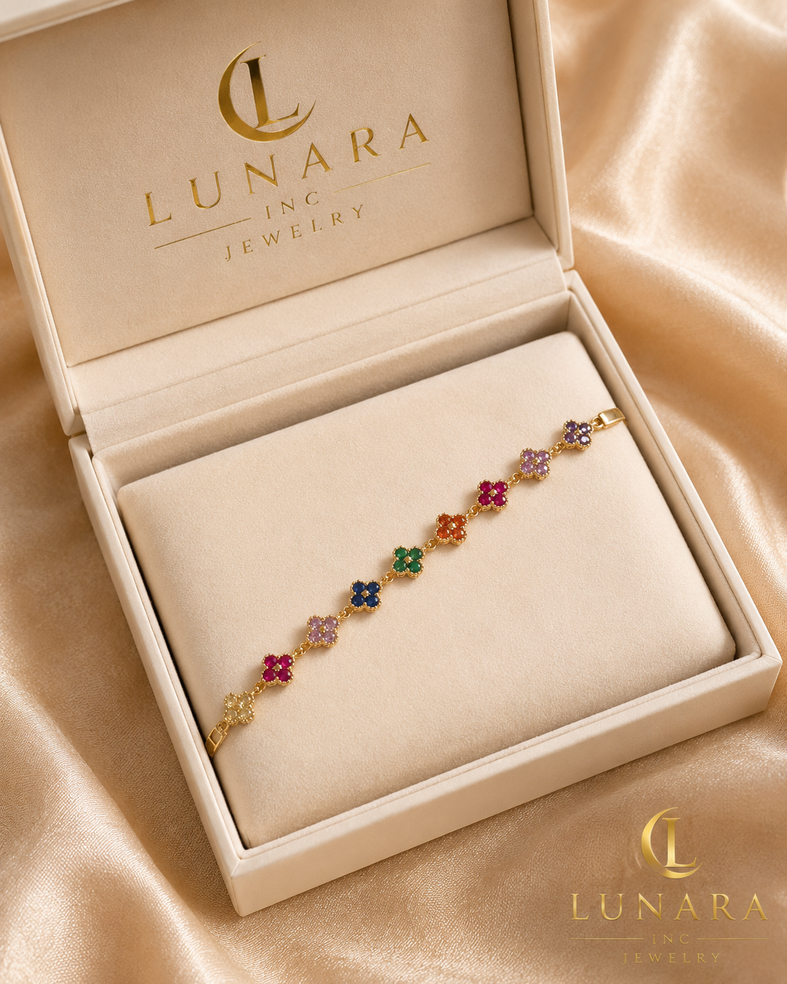 Lunara Rainbow Clover Bracelet – Brazilian Gold Filled