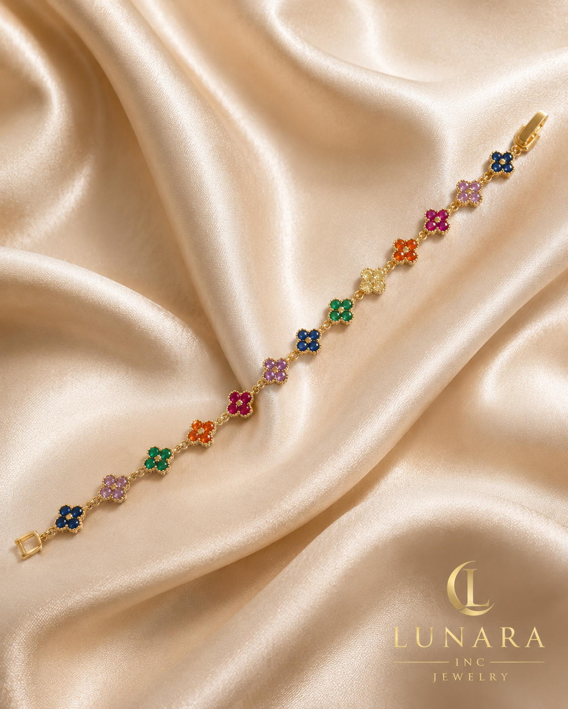 Lunara Rainbow Clover Bracelet – Brazilian Gold Filled