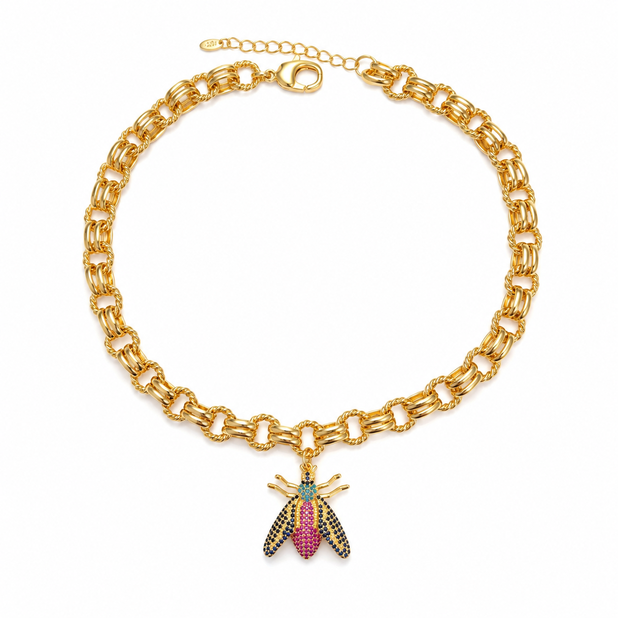 Golden Bee Charm Statement Necklace
