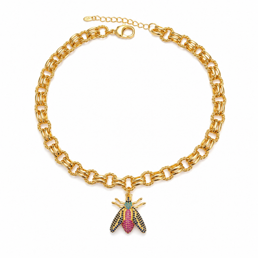 Golden Bee Charm Statement Necklace