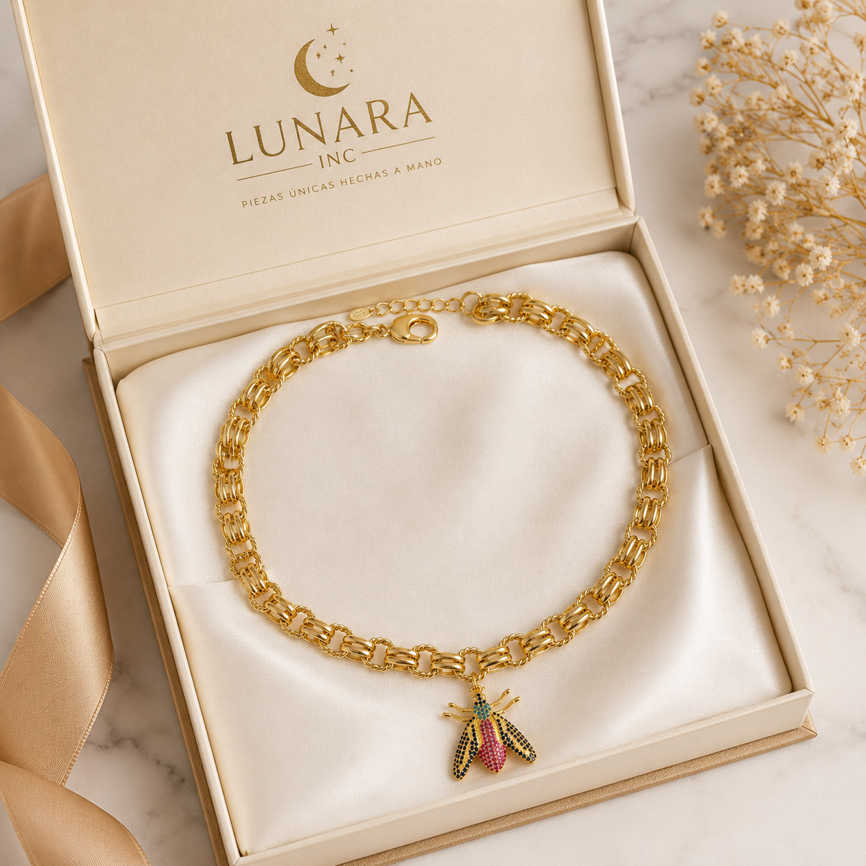 Golden Bee Charm Statement Necklace