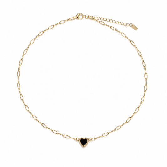 Black Heart Charm Link Necklace