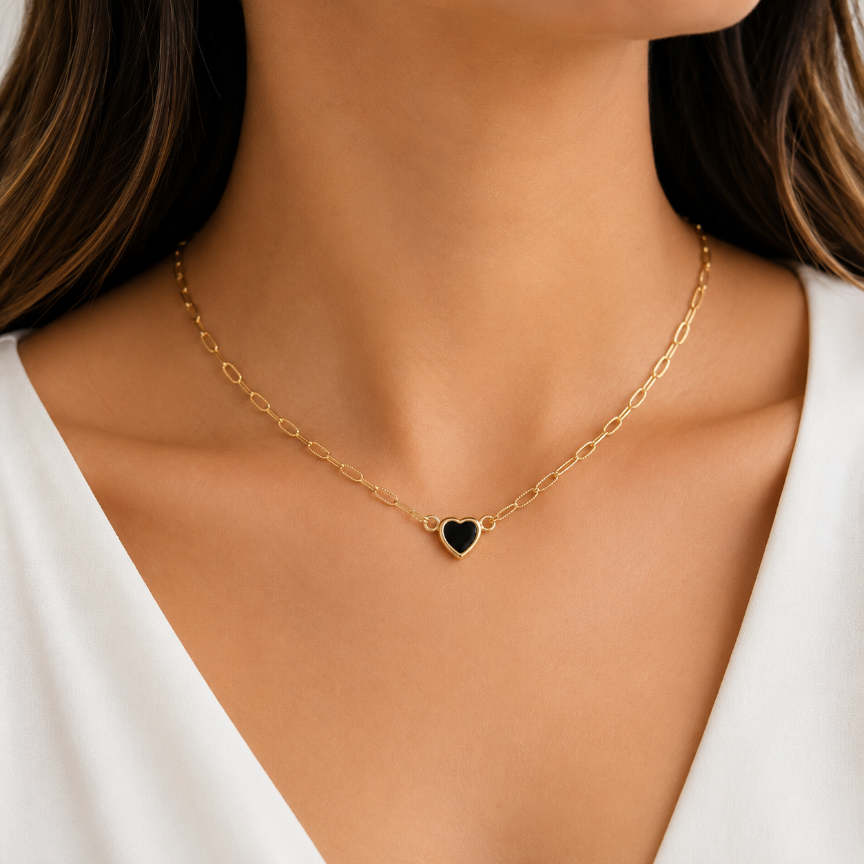 Black Heart Charm Link Necklace