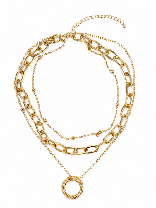 Layered Paperclip Circle Pendant Necklace