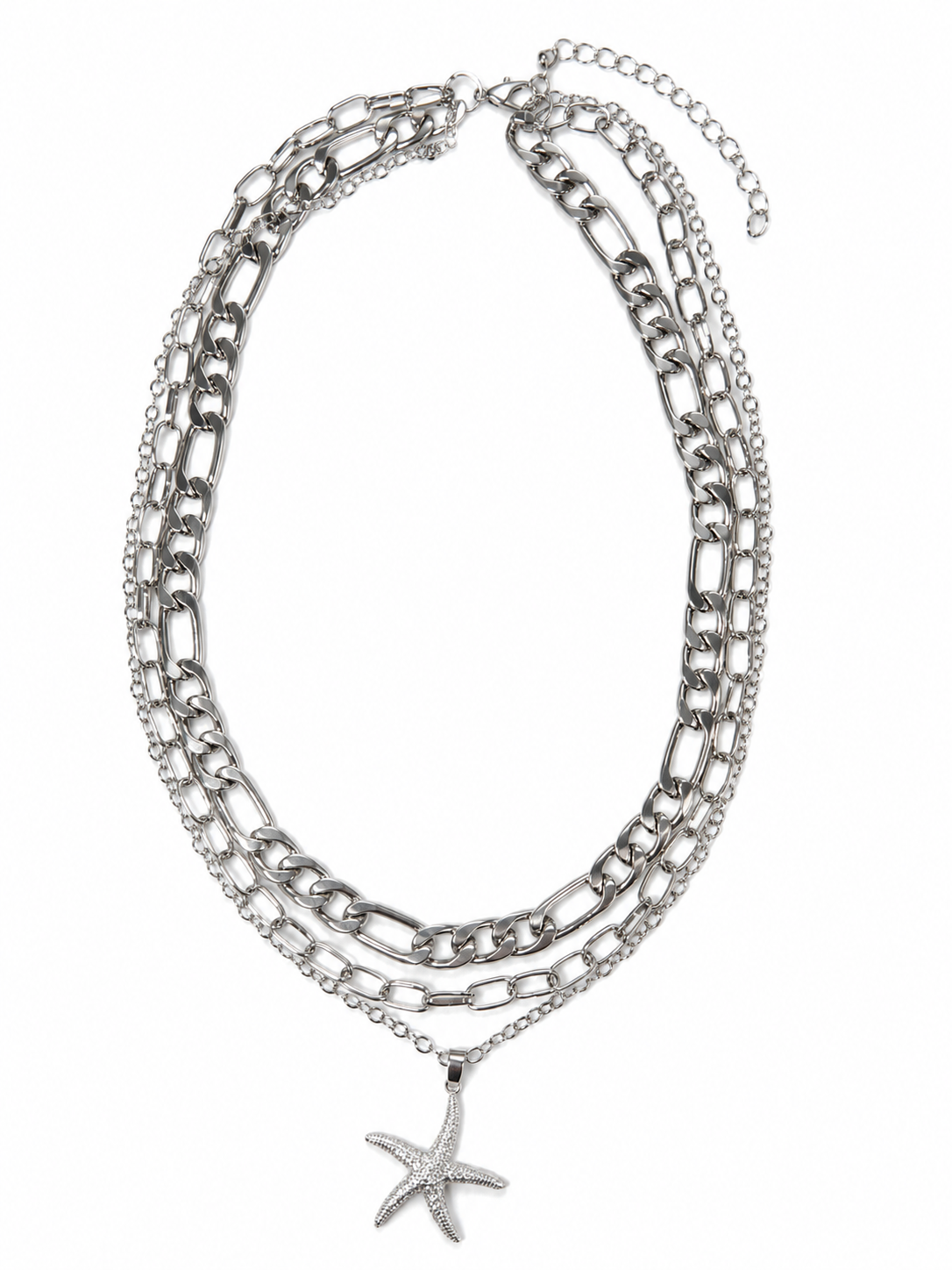 Layered Silver Starfish Pendant Necklace