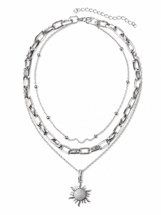 Triple Layer Sun Pendant Necklace
