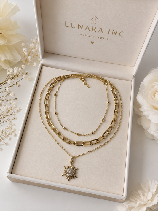 Triple Layer Sun Pendant Necklace