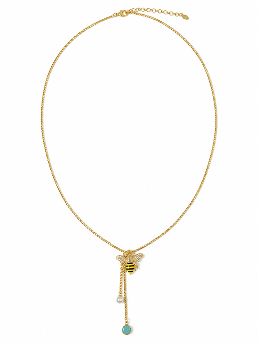 Honey Bee Long Pendant Necklace – 28” Gold