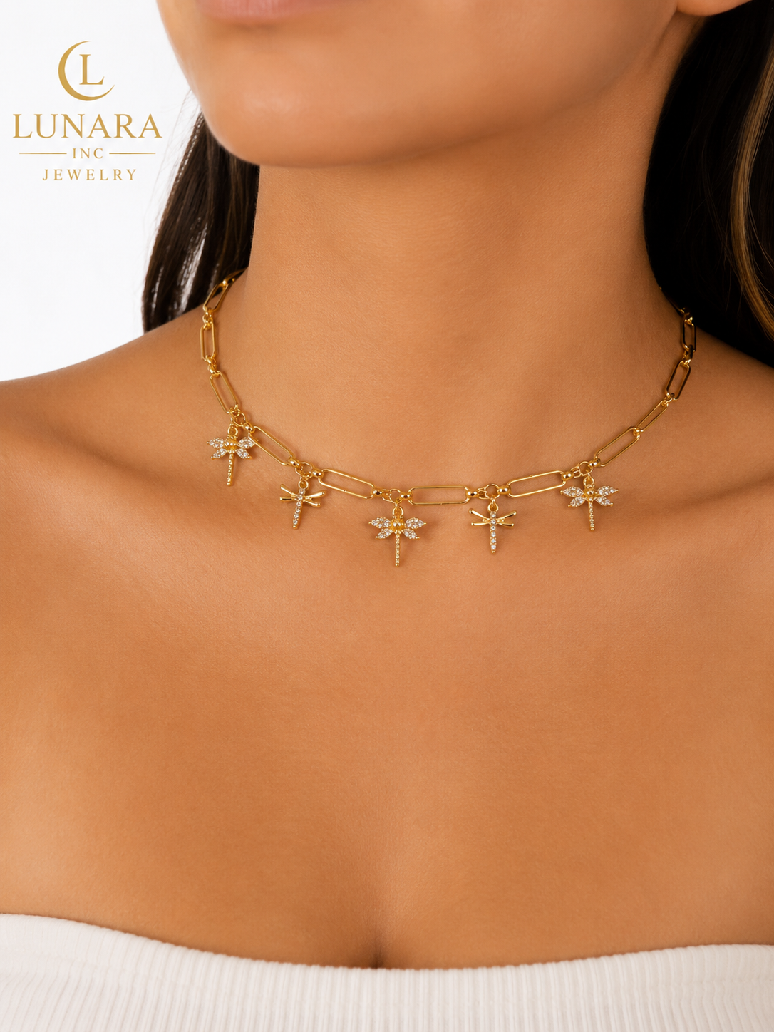 Dragonfly Charm Paperclip Choker