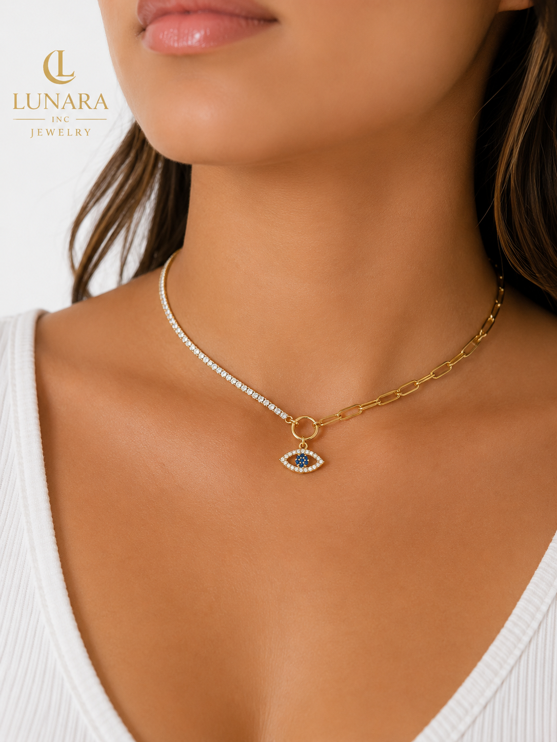 Evil Eye Paperclip Necklace