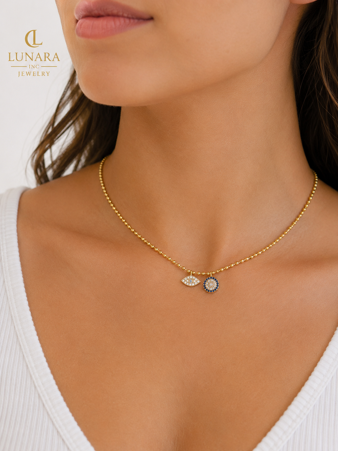Evil Eye Duo Charm Necklace