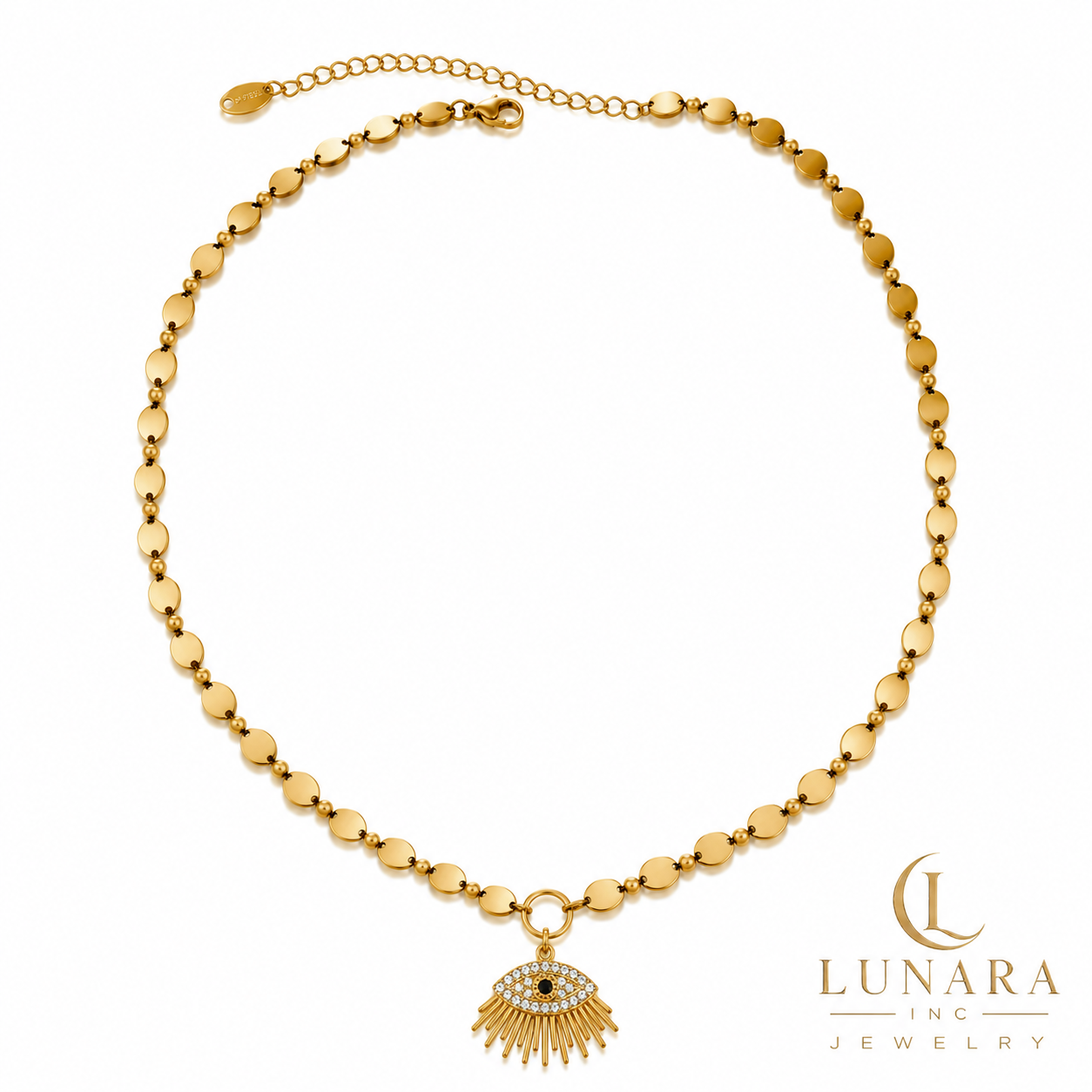 Lunara Evil Eye Disc Chain Necklace