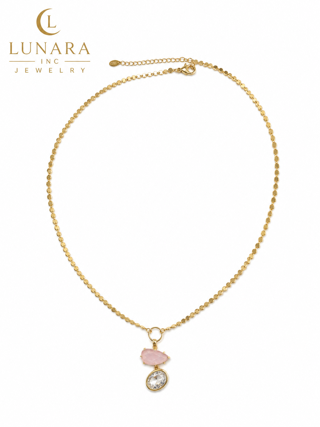 Lunara Pink Crystal Drop Necklace
