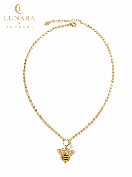 Lunara Bee Charm Disc Chain Necklace
