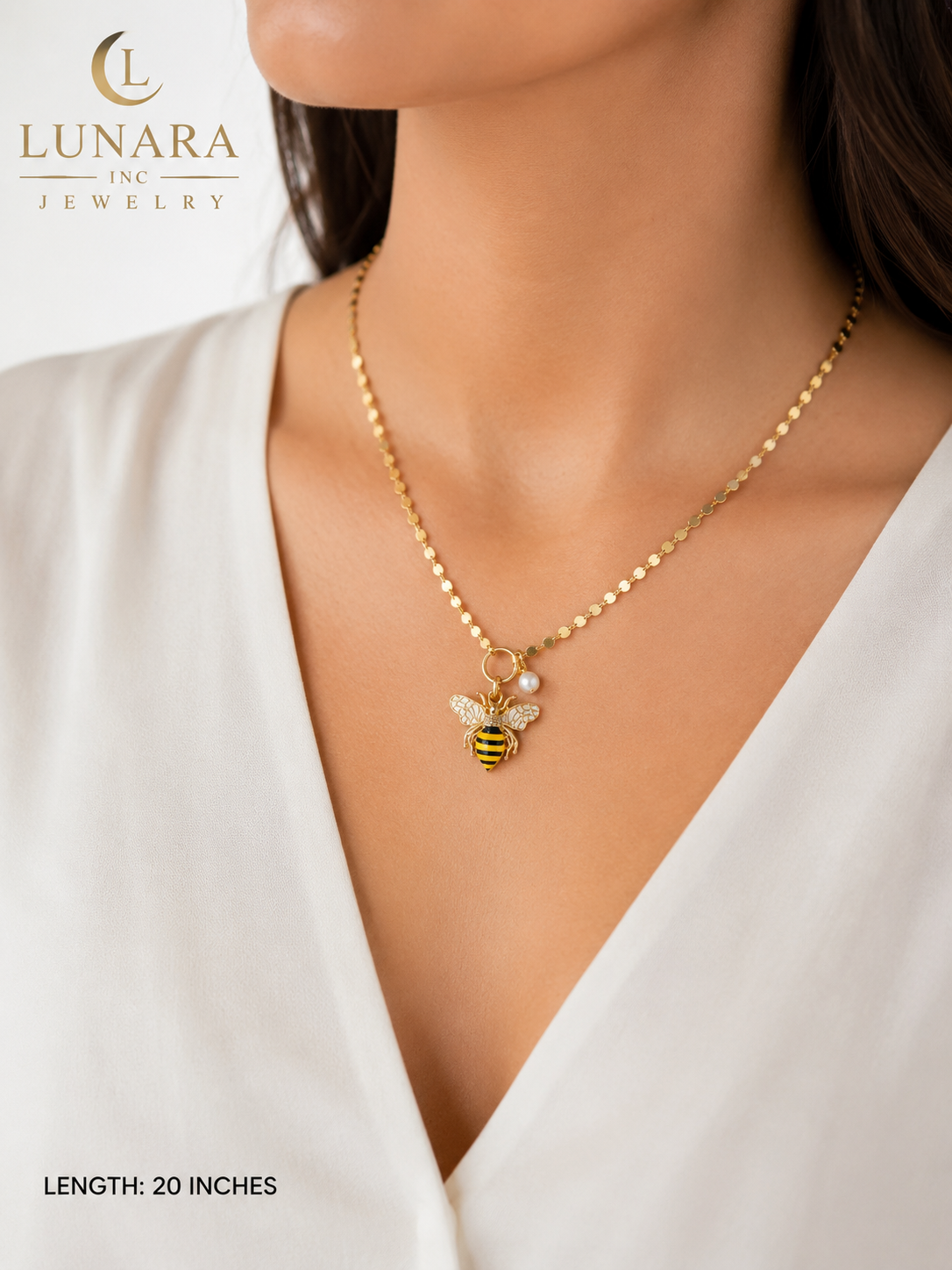 Lunara Bee Charm Disc Chain Necklace