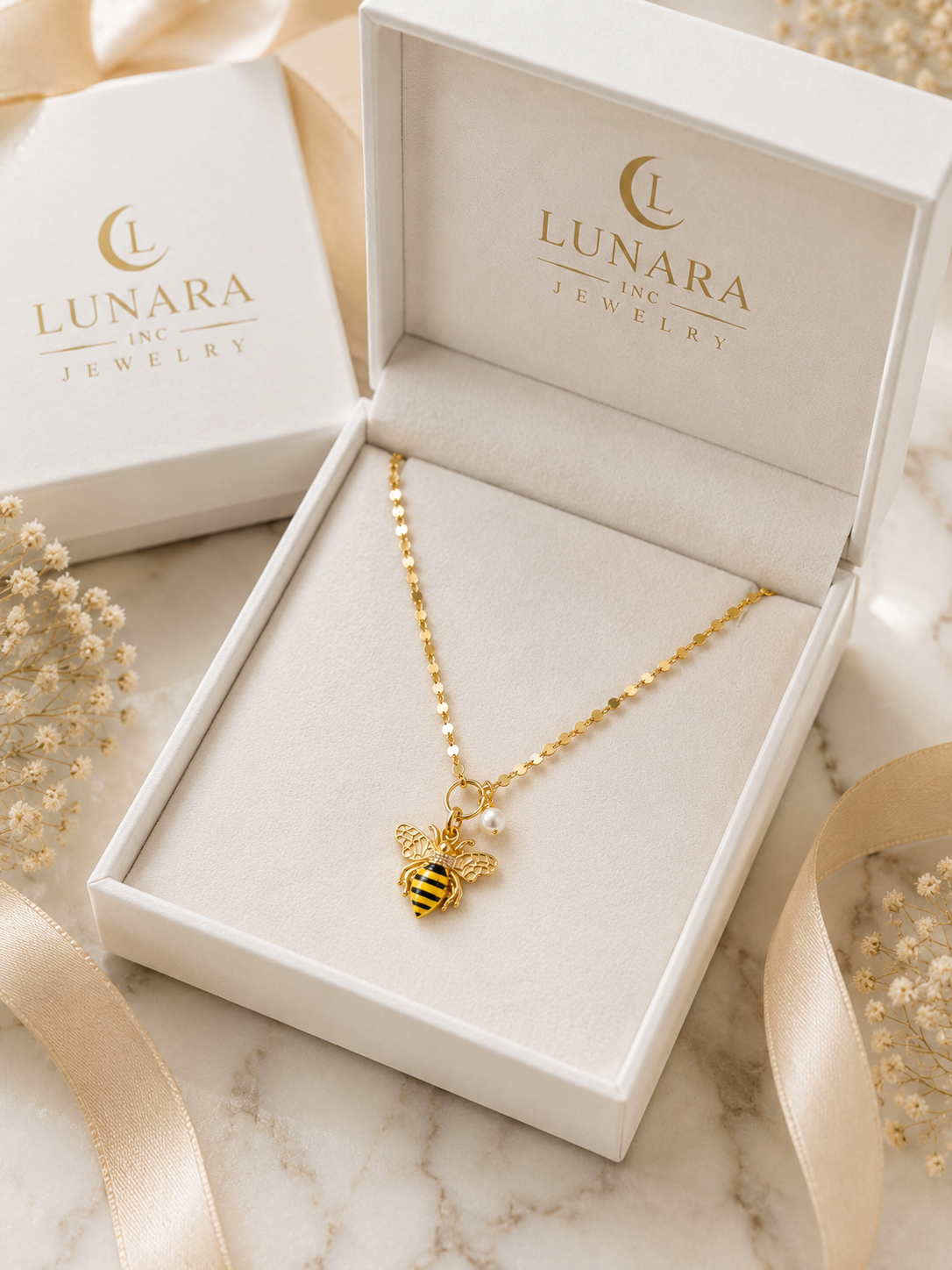 Lunara Bee Charm Disc Chain Necklace
