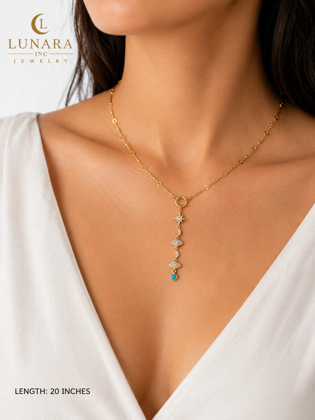Lunara Celestial Evil Eye Drop Necklace