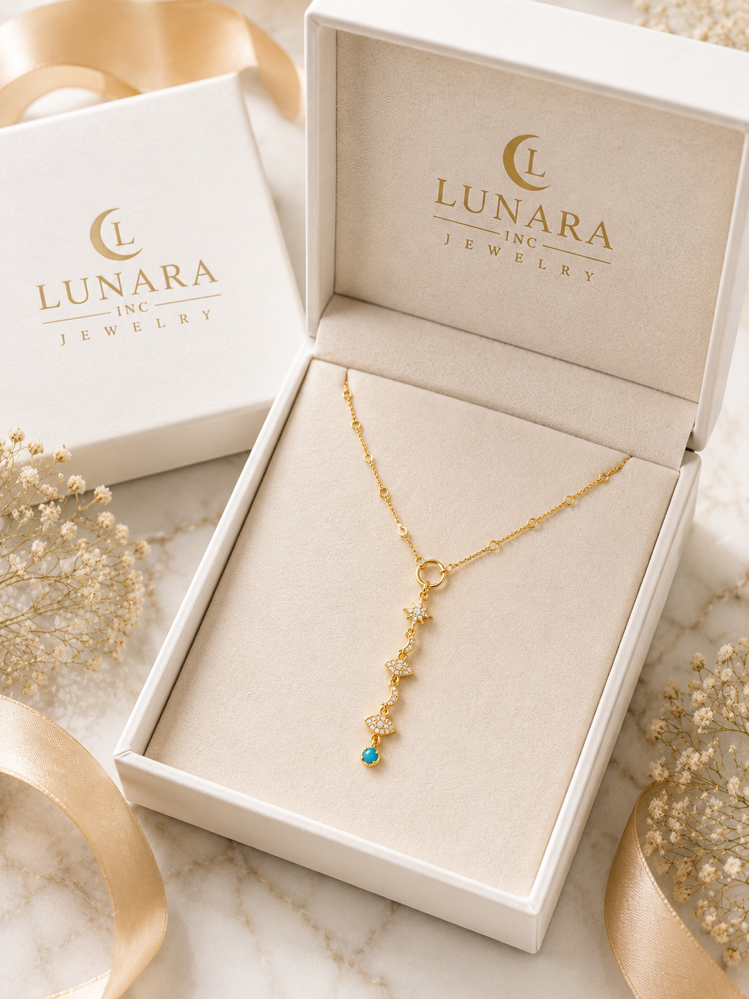 Lunara Celestial Evil Eye Drop Necklace
