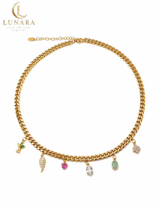 Gold Charm Cuban Choker Necklace