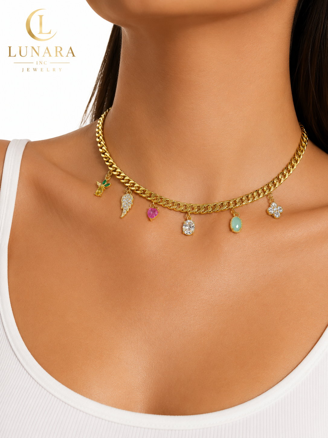 Gold Charm Cuban Choker Necklace