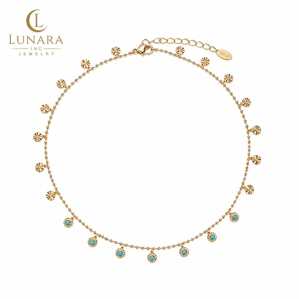 Turquoise Disc Charm Necklace