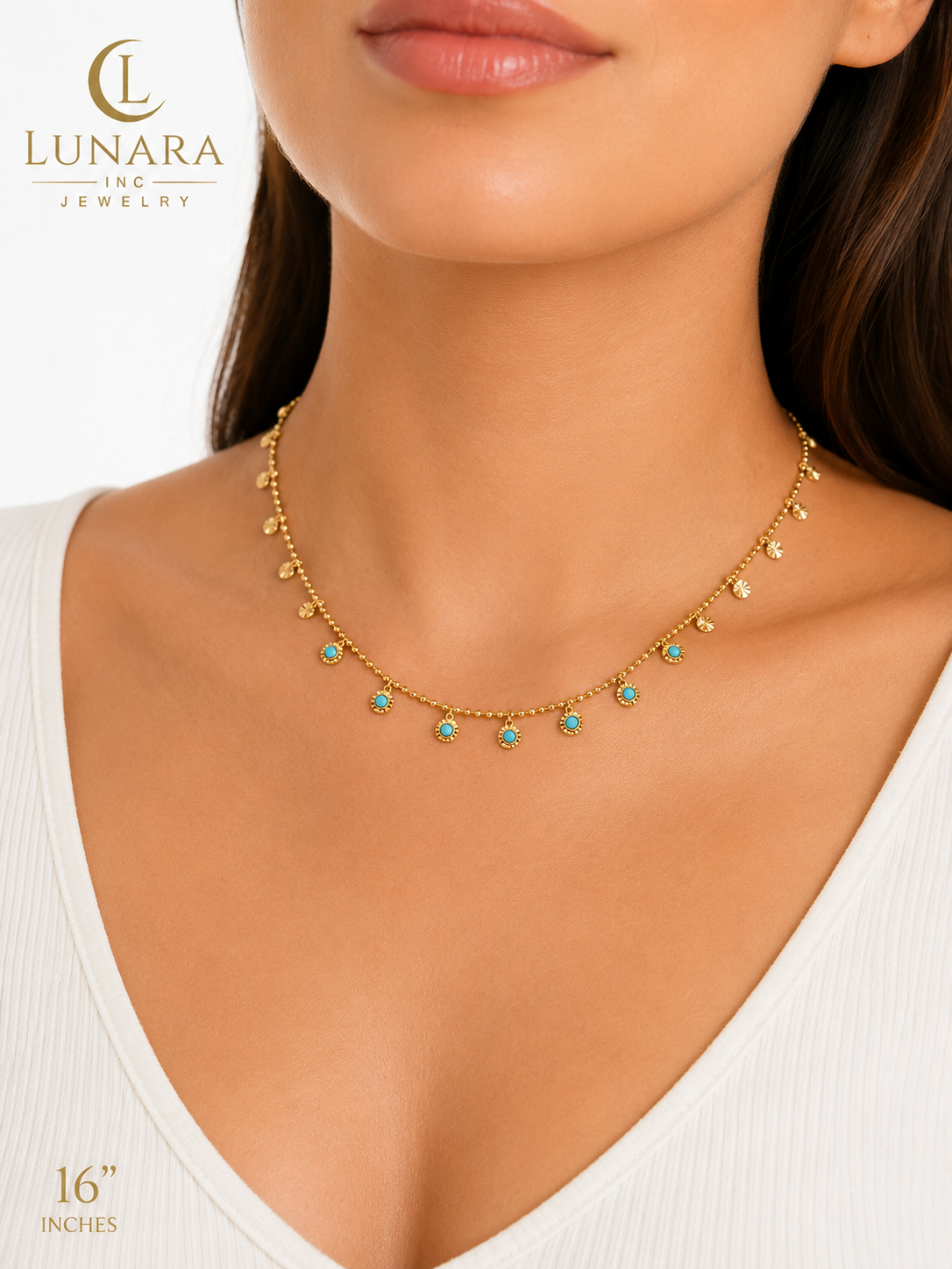 Turquoise Disc Charm Necklace