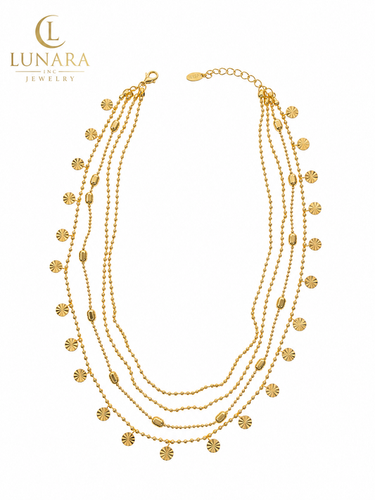 Four-Layer Disc Charm Necklace