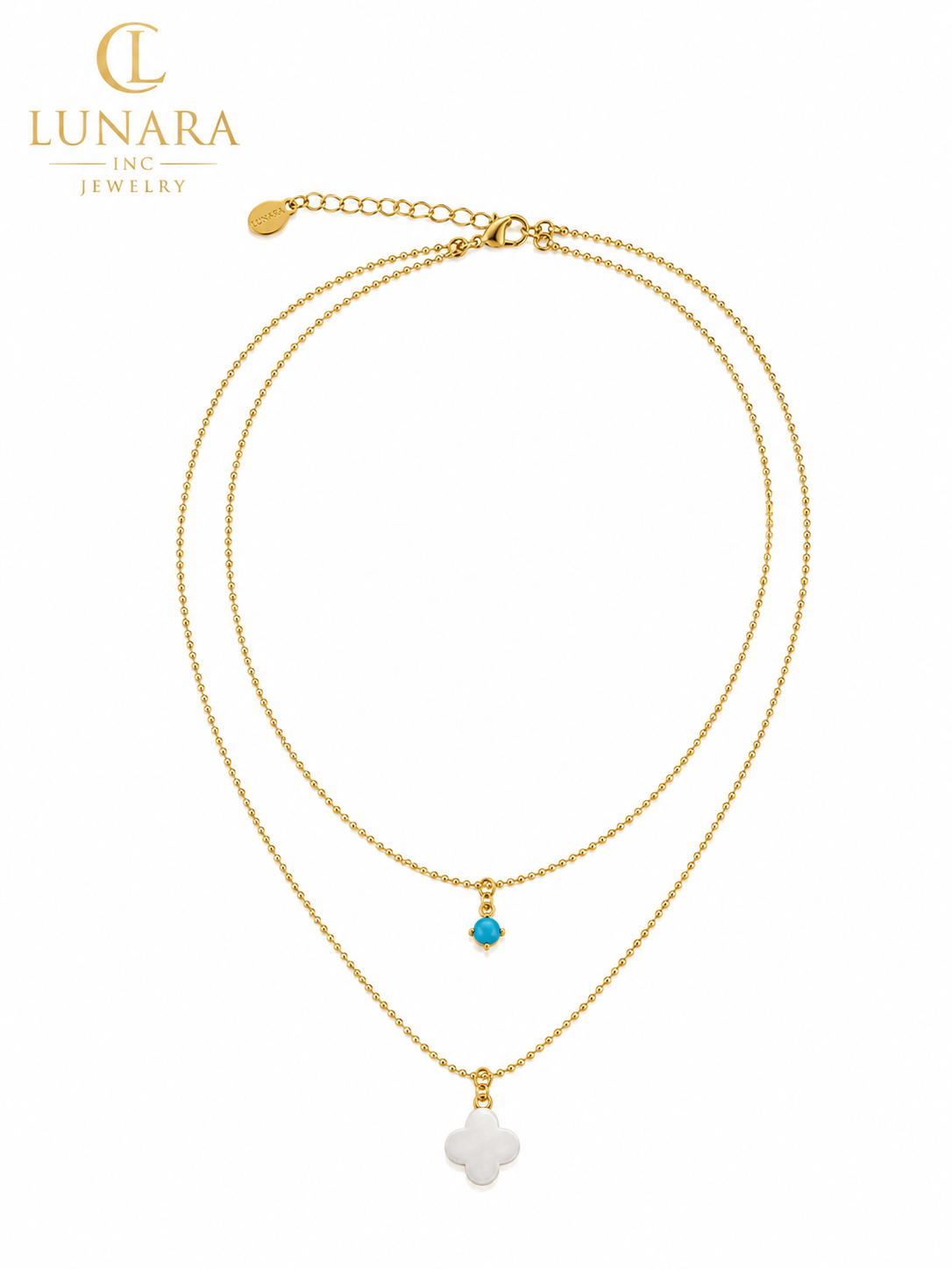 Double Layer Clover & Turquoise Necklace
