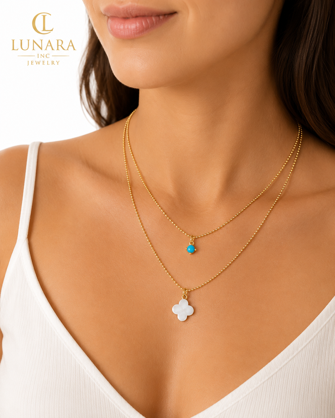 Double Layer Clover & Turquoise Necklace