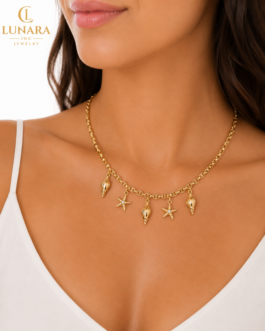 Seashell & Starfish Charm Necklace