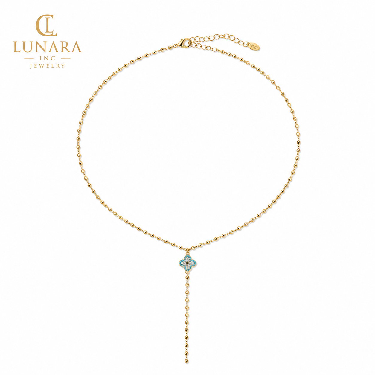 Blue Clover Lariat Necklace