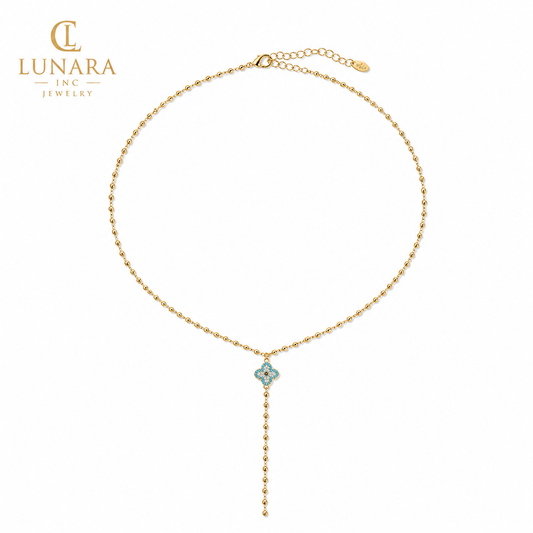 Blue Clover Lariat Necklace