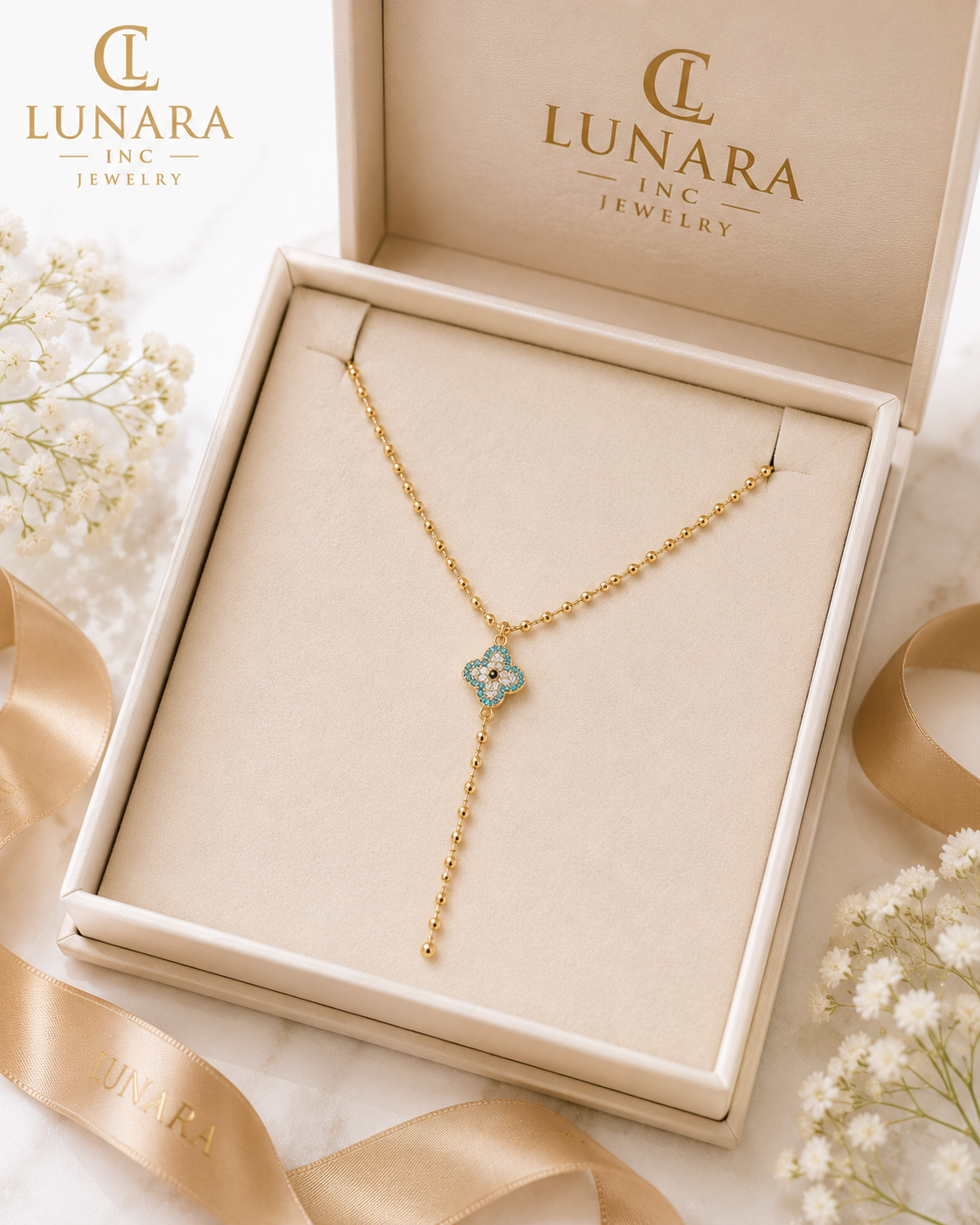 Blue Clover Lariat Necklace
