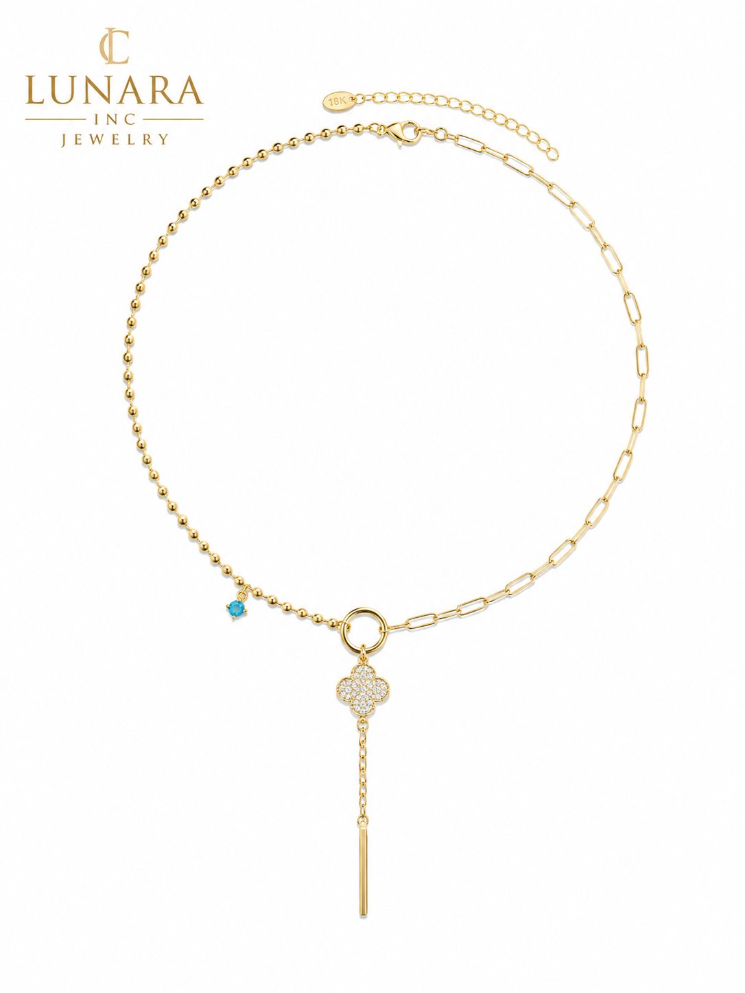 Clover Lariat Paperclip Necklace