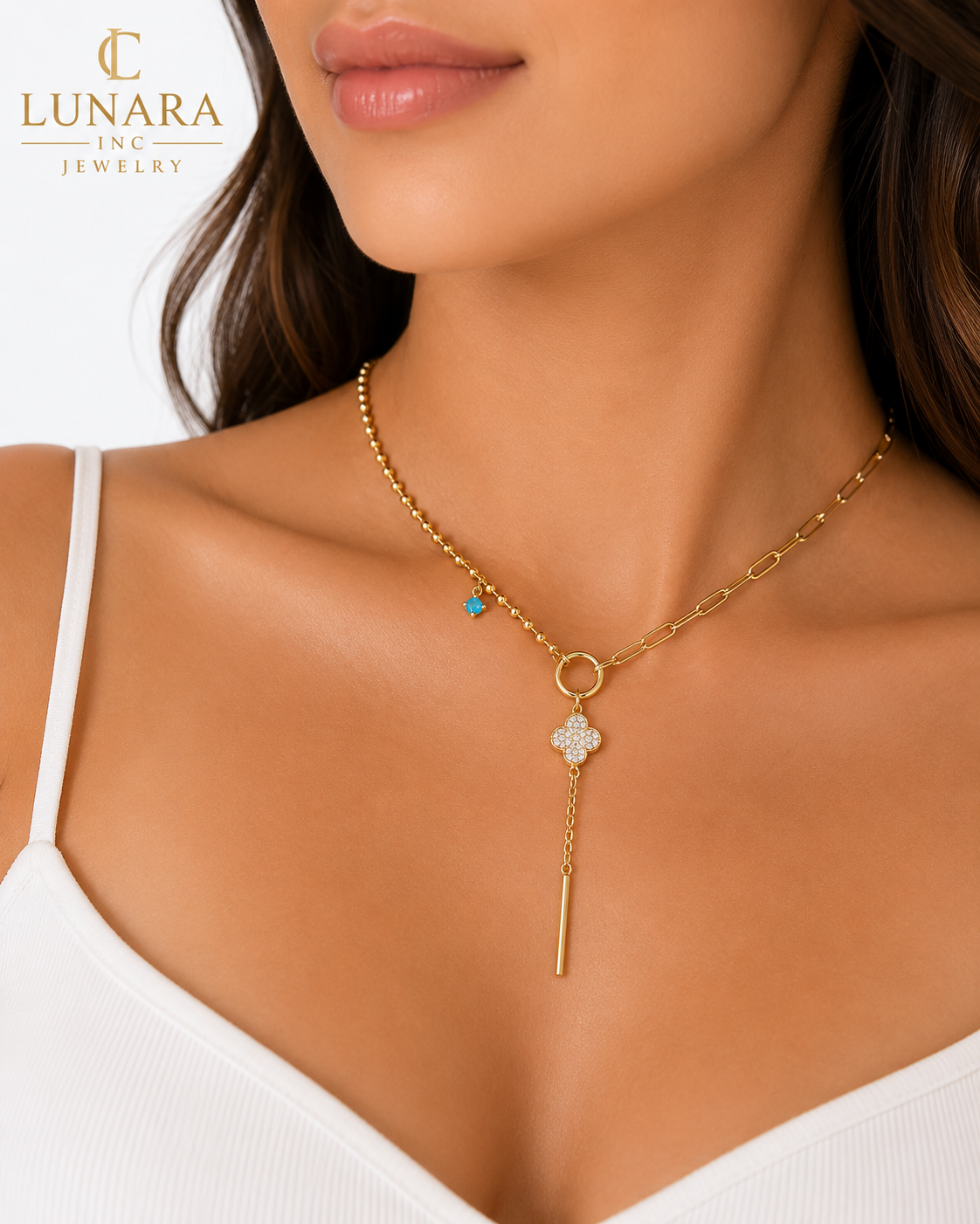 Clover Lariat Paperclip Necklace