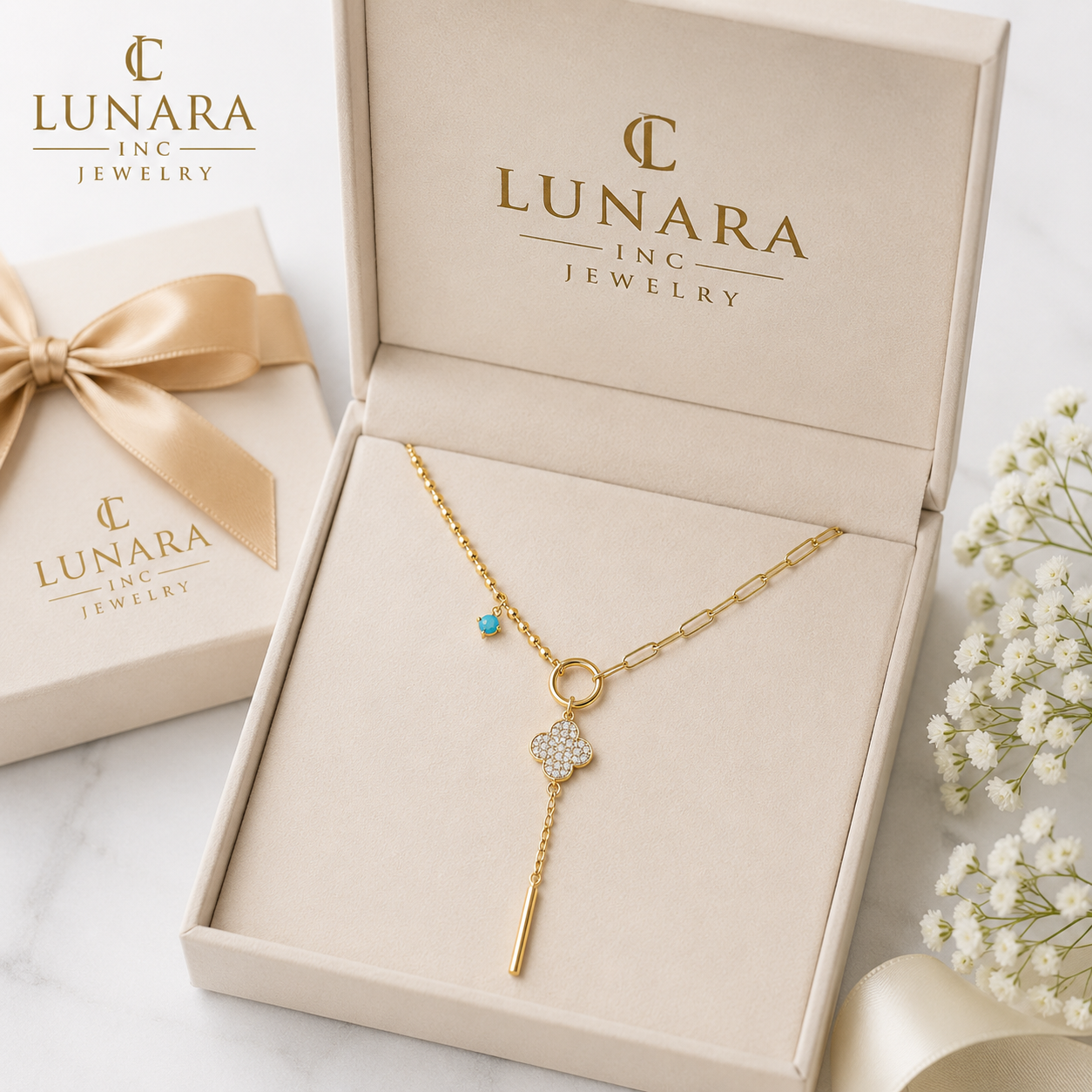 Clover Lariat Paperclip Necklace