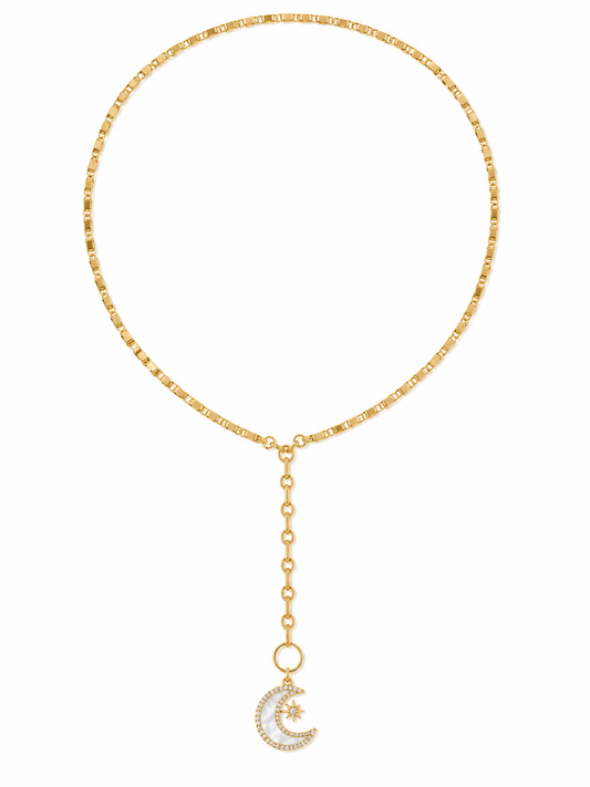 Celestial Mother of Pearl Moon Lariat Necklace